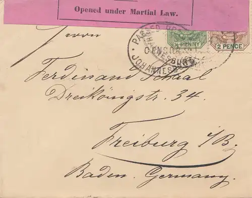 South Africa 1902 Johannesburg to Freiburg, opened under Martial law
