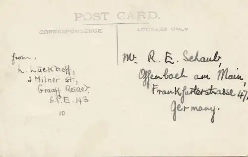 South Africa 1931: post card Caledon Street, Graaff Reinet to Offenbach