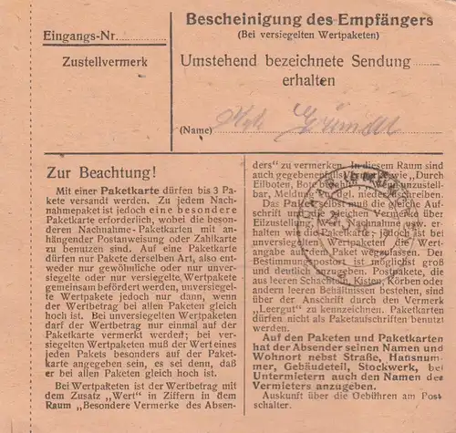Paketkarte 1948: Dietersdorf Opf. nach Eglfing, Pflegerin