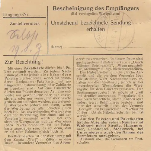 Carte de paquet: Ratzkirchen Post Weidenbach vers Feilnbach