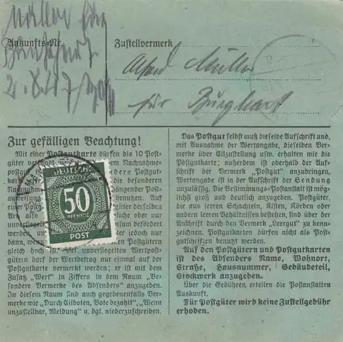 Carte de paquet 1947: Nandlstadt vers Feilnbach Wendelstein
