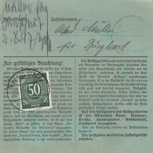 Paketkarte 1947: Nandlstadt nach Feilnbach Wendelstein