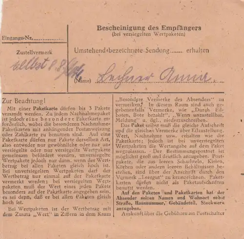 Carte forfait 1947: Hanovre d'après Ellmosen Bad Aibling