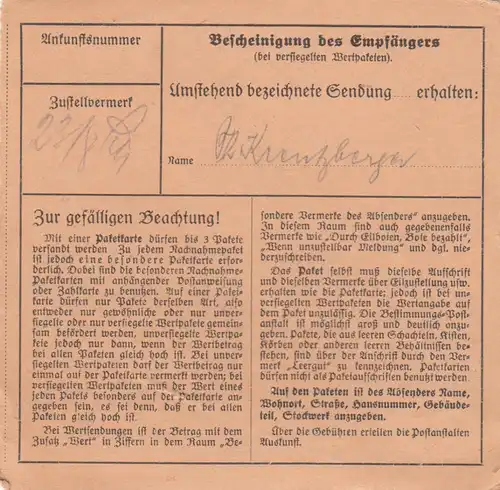 Paketkarte: Neuötting nach Bad-Aibling, Selbstbucher