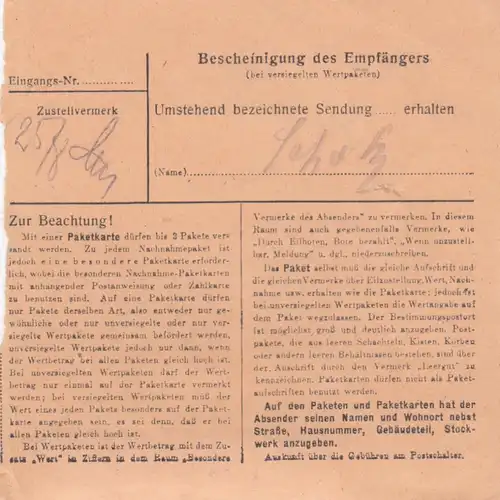 Carte de paquet 1947: Hameln da Bad Aibling, Kurhotel