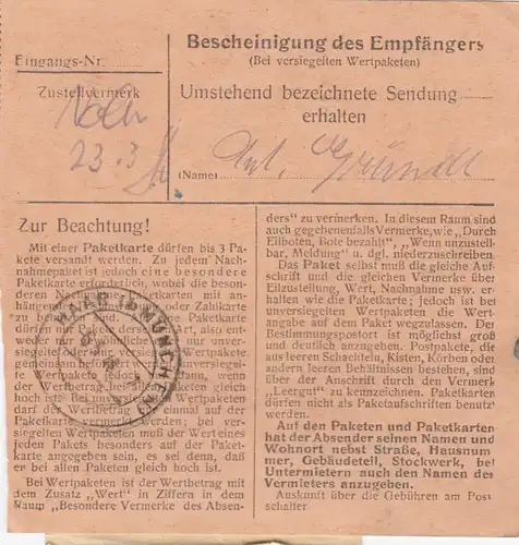 Paketkarte 1948: Planegg nah Egelfing, Nervenanstalt, 1 Paket