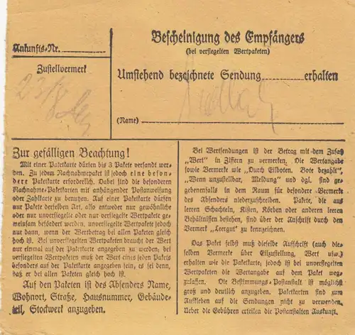 Carte de paquet 1947: Memmingen, coins de nouveautés, après Bad Aibling, Autob.
