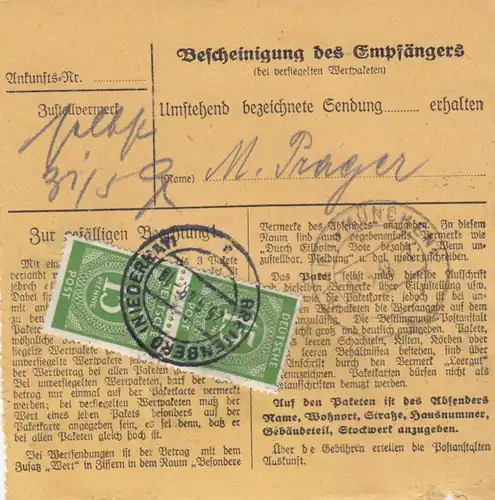 Paketkarte 1948: Breitenberg nach Eglfing Haar bei München