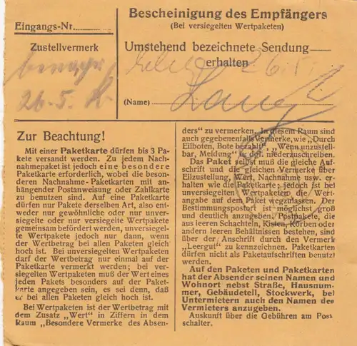 Paketkarte 1948: Stein a.d. Traun nach Haar