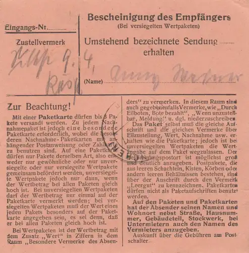 Carte de paquet 1948: Vagen après Haar près de Munich