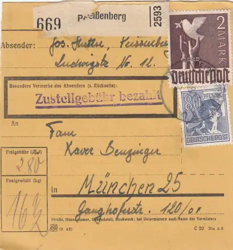 Carte de paquet 1948: Peisenberg à Munich