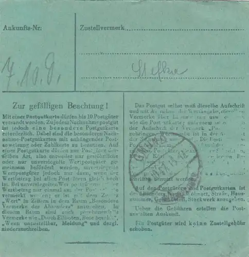 Carte de paquet 1947: Wuppertal-Elberfeld vers Moosrain Gmund, bes. Formulaire