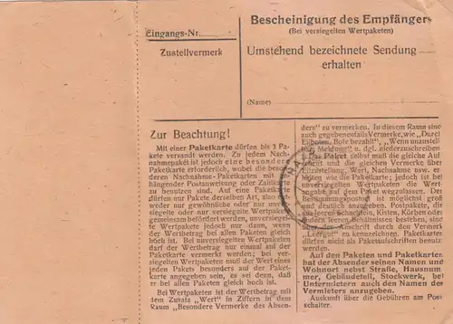 Carte de paquet 1948: Perkam après Eglfing Cheveux