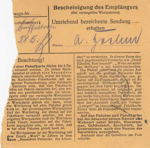 Carte de paquet 1948: Neustadt a Haar Munich