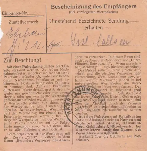 Carte de paquet 1947: Bernau après Haar, magasin de photos