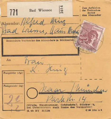 Paketkarte 1948: Bad Wiessee nach Haar München