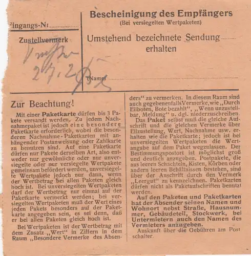 Carte de paquet 1948: Berchtesgaden vers Hart, Mühldorf