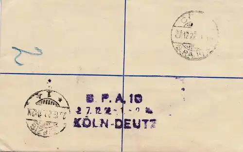 South Africa 1922: registered letter Capetown to Leipzig, BPA 10: Köln-Deutz