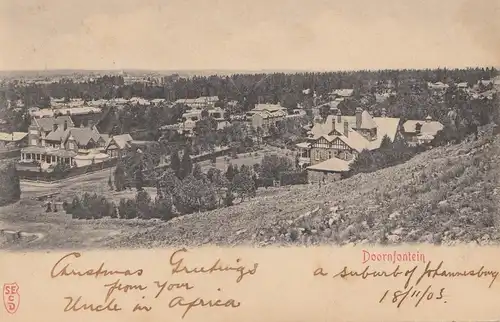 Afrique du Sud 1903: carte postale Johannesburg Doornfontein to Geelong/Victoria