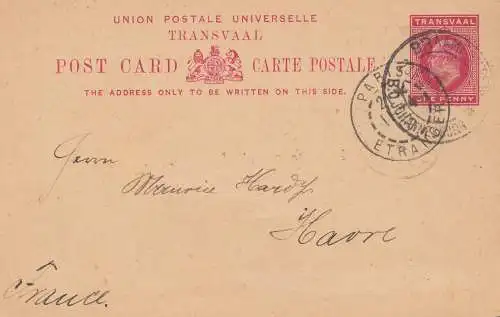 Afrique du Sud 1903: Johannesburg Post card to Le Havre