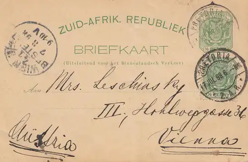 South Africa 1898: Pretoria post card to Wien
