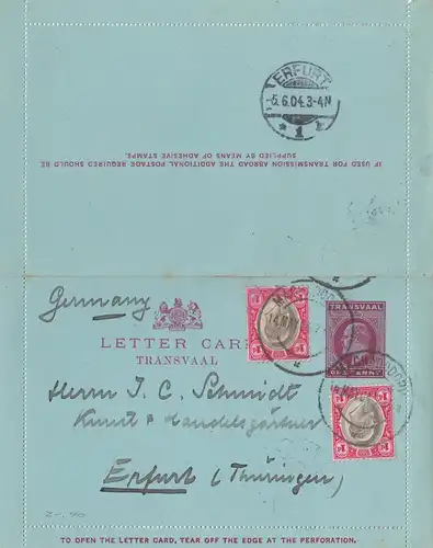 Afrique du Sud 1904 Machadodorp to Erfurt