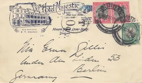Afrique du Sud: 1927: Durban Hotel Majestic to Berlin, Tax