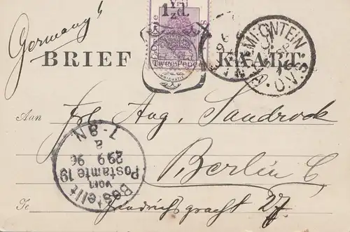 Afrique du Sud: 1896: post card to Berlin