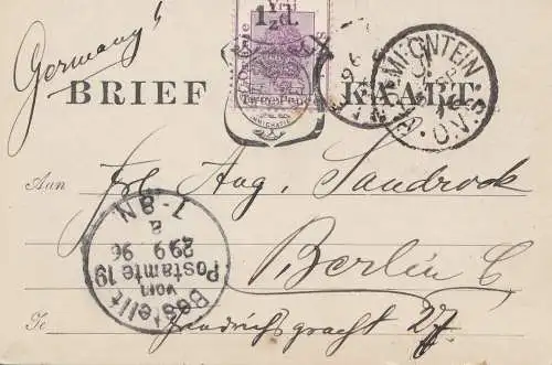 South Africa: 1896: post card to Berlin