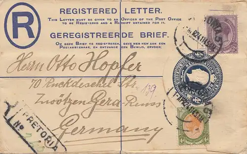 South Africa 1924: registered letter Pretoria to Gera