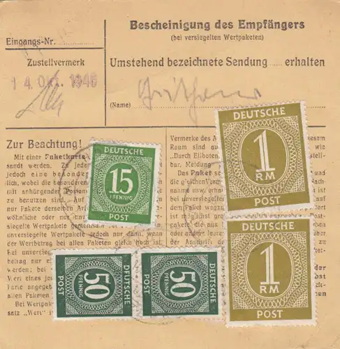Paketkarte 1946: Höchberg über Würzburg nach Bad-Aibling
