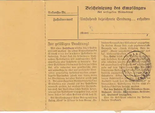 Carte de paquet 1948: Kaufbeuren vers Heilanstalt Eglfing