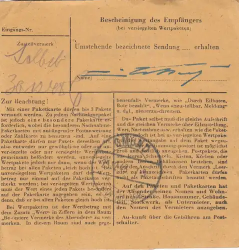 BiZone Carte de paquet 1948: Touristverein Les amis de la nature Nuremberg vers Gmund