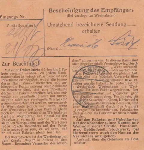 Carte de paquet BiZone 1948: Pluie à Gmund am Tegernsee, Victimes d'urgence