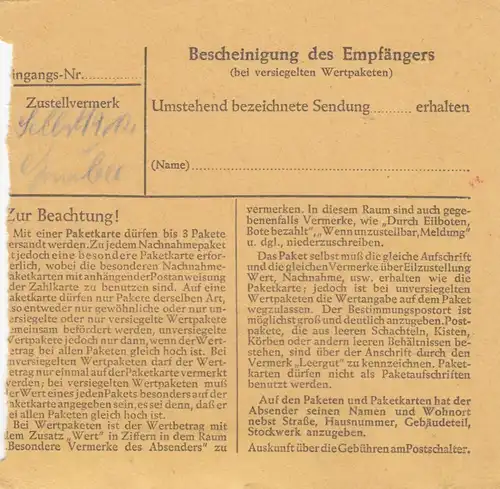 Carte de paquet BiZone 1948: Ulm Danube après Berchtesgaden, victime d'urgence, frais supplémentaires