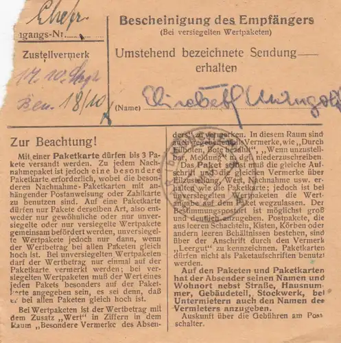 Carte de paquet BiZone 1948: Fürth 3 Münchberg après Haar