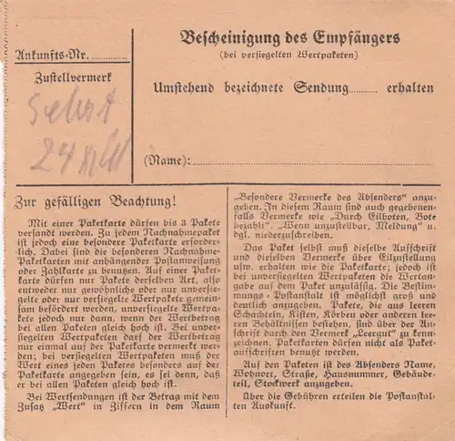 Carte de paquet BiZone 1948: Hausham n. Berchtesgaden, Skis-Klaus, Autob., Nég.