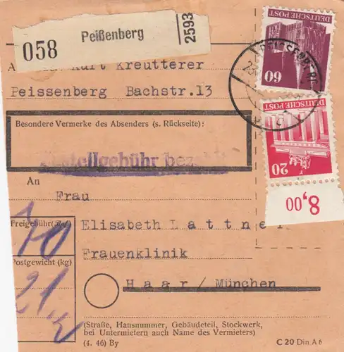 BiZone Paketkarte 1948: Peißenberg nach Haar, Frauenklinik