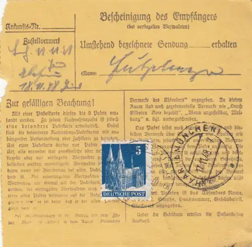 Carte de paquet BiZone 1948: Augsburg, Nagler & Fils par cheveux, carte de valeur