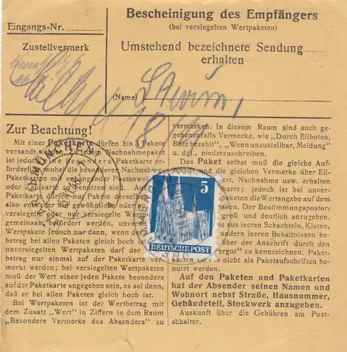 Carte de paquet BiZone 1948: Oberammergau par cheveux, carte de valeur