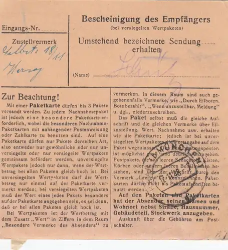 Carte de paquet BiZone 1948: Dingolfing vers Gmund, frais supplémentaires, carte de valeur