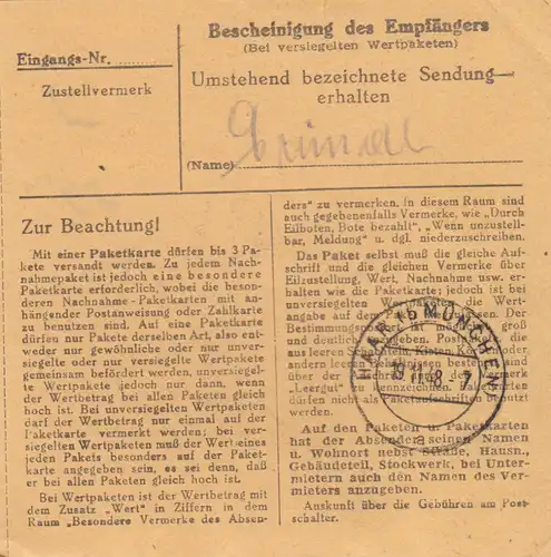 Carte de paquet BiZone 1948: Vilshofen par cheveux, carte de valeur