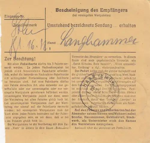 Paketkarte 1947: Neustadt, Lichtspiele, nach Filmbühne Haar