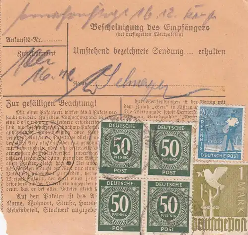 Paketkarte 1947: Wertheim nach Haar