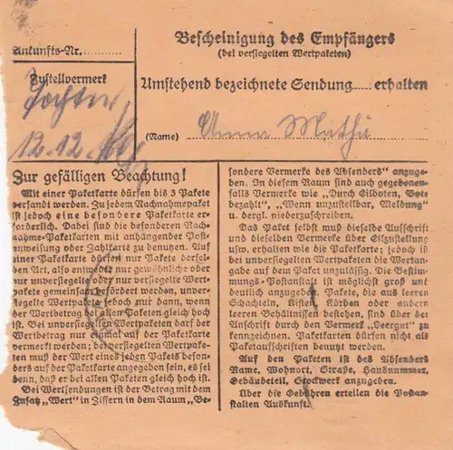 Carte de paquet 1947: Aalen par Grasbrunn