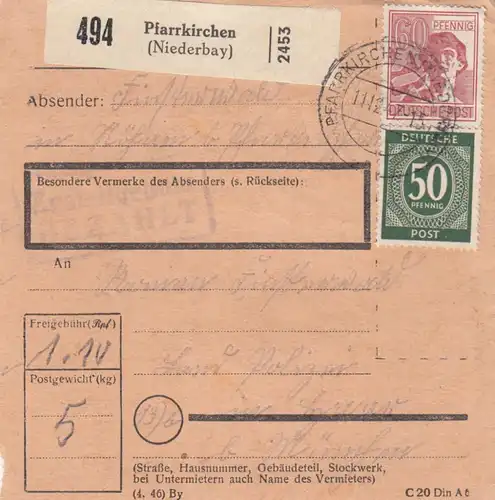 Carte de paquet 1947: Pfarrkirchen après Haar