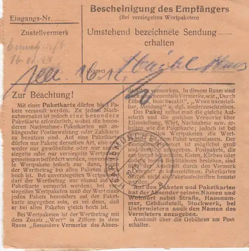 Carte de paquet 1947: Kirchberg sur la pluie à Munich