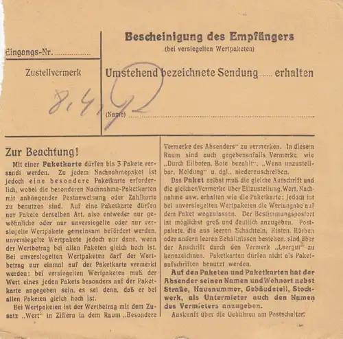 Paketkarte 1947: Nieder Werbe über Karbach nach Bad Aibling