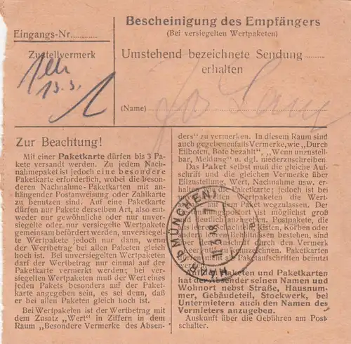 Carte de paquet 1948: Pierre Traun par cheveux, carte de valeur