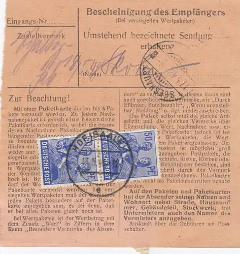 Paketkarte 1948: Hof nach Bavaria GmbH in Seeshaupt, Wertkarte